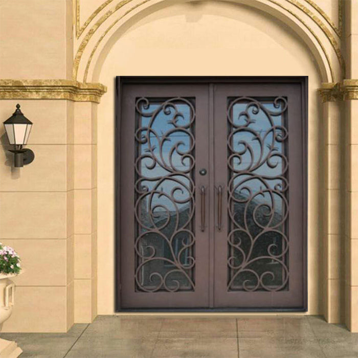 Luxury Exterior Double entrance Main Gate Double Security Door Wrought Iron Front Entry Door