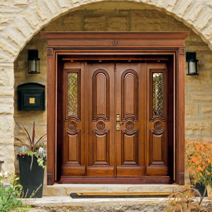 High Quality Modern Villa Exterior Front Entrance Design Entry Double Leaf Wooden Doors for Houses