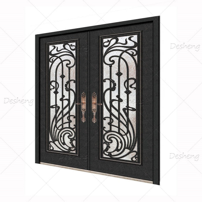 China Supplier Double External Door Custom Iron Front Entry Doors(old) Wrought Iron Double Exterior Door for House