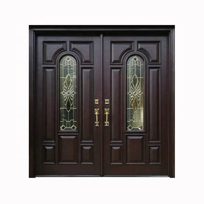 Exterior American Mahogany Entry Doors Double Solid Wood Main Entrance Entrance Wooden Door