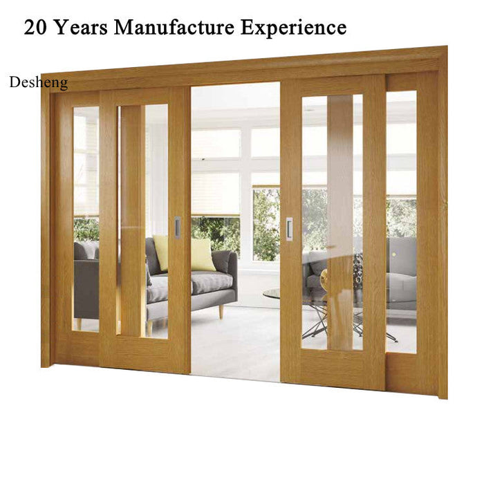 Glass Teak Solid Wood Wholesale Customize Sliding Barn Style Wooden Doors Swing Modern Interior Partition Doors Manual 5 Years