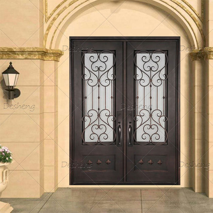 Best Selling Urban Villa Houses Heart Shaped Three Stars Decorative Brush Red Copper Front Entrance Door