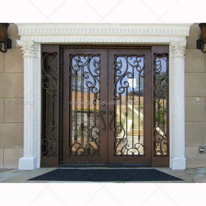 Desheng Gate House Door Wrought Iron Good Quality Safety Iron Front Entry Glass Doors for Villa