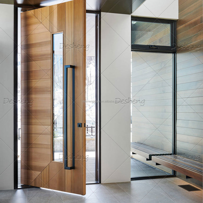 New Design Trending Residential Exterior UK Laminated Natural Wood Grain Luxury Entrance Pivot Doors