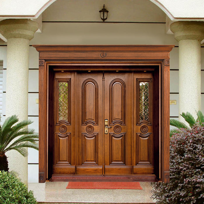 High Quality Modern Villa Exterior Front Entrance Design Entry Double Leaf Wooden Doors for Houses