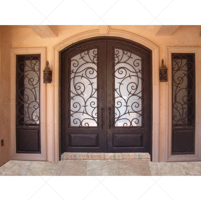 Entry Popular Panoramic Fashion Attractive Design Double Door Entrance Iron Doors