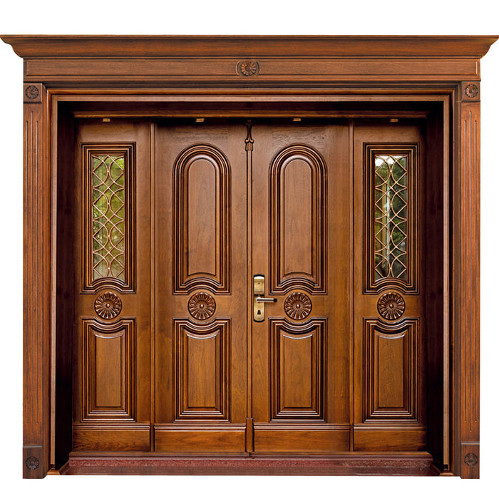 High Quality Modern Villa Exterior Front Entrance Design Entry Double Leaf Wooden Doors for Houses