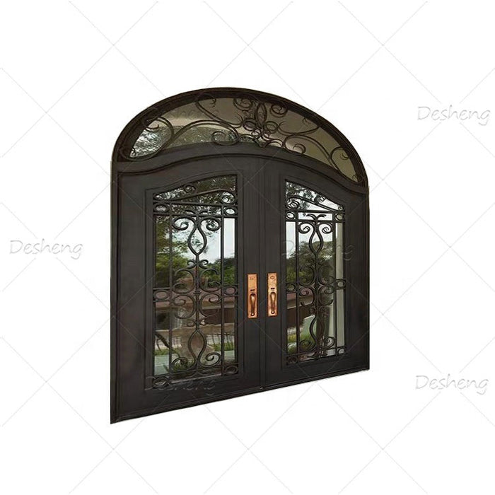 Desheng Gate House Door Wrought Iron Good Quality Safety Iron Front Entry Glass Doors for Villa