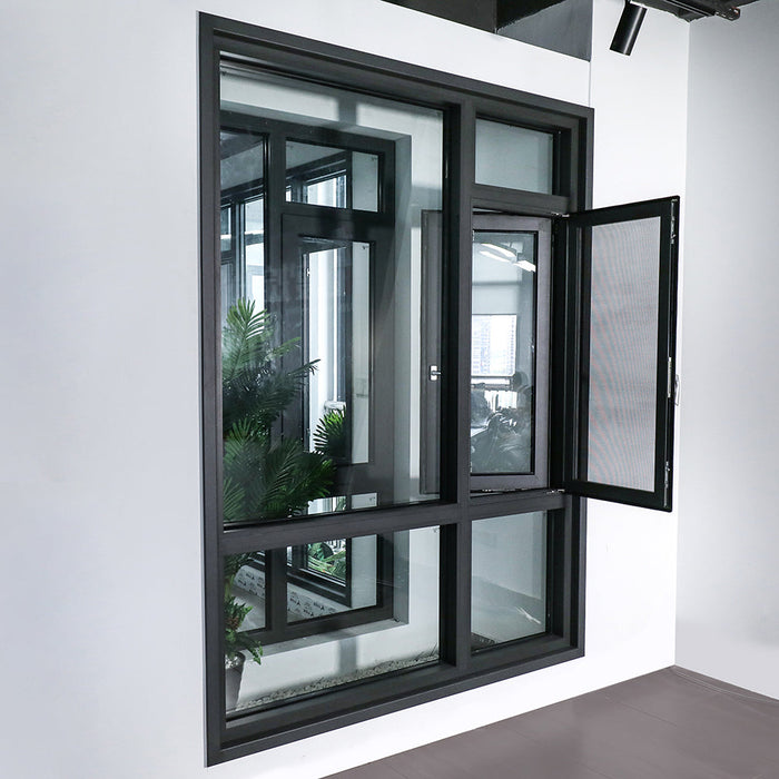 Modern  Thermal Break Home Doors System Casement Windows with Mosquito Net Double  Glass Gray Aluminium Window