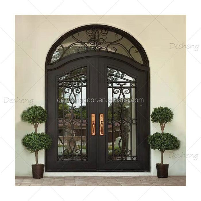 Desheng Gate House Door Wrought Iron Good Quality Safety Iron Front Entry Glass Doors for Villa