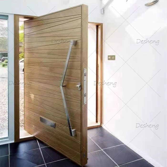 New Design Trending Residential Exterior UK Laminated Natural Wood Grain Luxury Entrance Pivot Doors