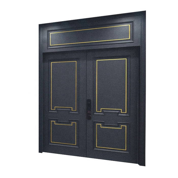 Top Selling Elegant Titanium Electroplated Stainless Steel Stripes Inlaid Metallic Black Skin Feel Painting Entrance Main Door