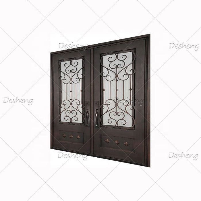 Best Selling Urban Villa Houses Heart Shaped Three Stars Decorative Brush Red Copper Front Entrance Door