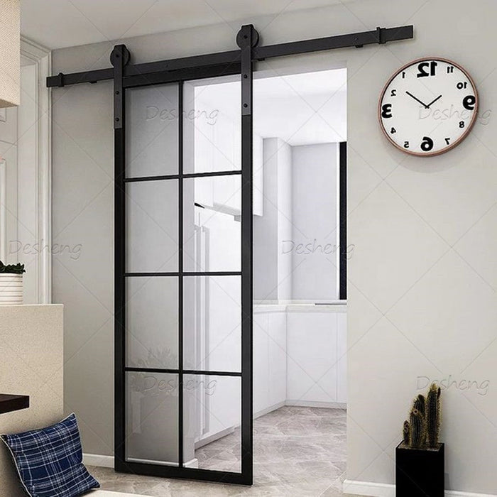 China Supplier Professional Wrought Iron French Entry Barn Door Double Glass Sliding Glass Door Designs