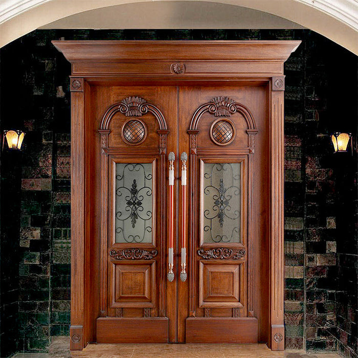 High Quality Modern Villa Exterior Front Entrance Design Entry Double Leaf Wooden Doors for Houses