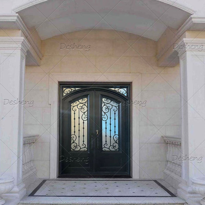 High Quality Best Selling Hot Dipped Galvanizing Modern Front Door French Wrought Iron Doors