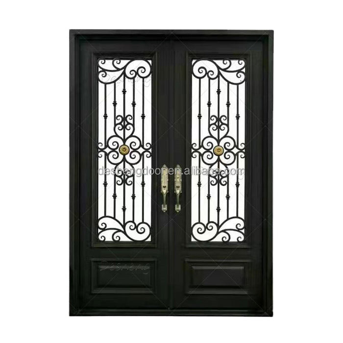 Luxury Font Door Security Gate Iron Grill Window Double Main Security Exterior Wought Iron Villa Door