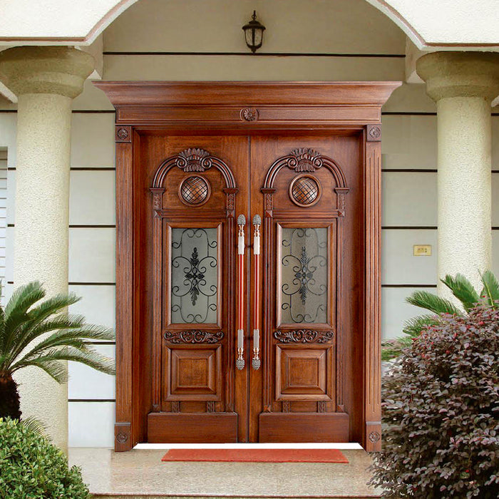 High Quality Modern Villa Exterior Front Entrance Design Entry Double Leaf Wooden Doors for Houses