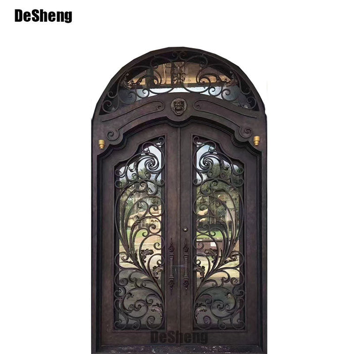 Golden Supplier Wrought Iron Glass Door Double Exterior Iron Door Iron Entrance Door For Home