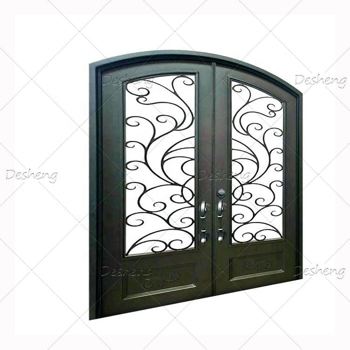 Western European Style Fantastic Complex Design Marine Waves Shape Iron Grill Large Exterior Glass Door