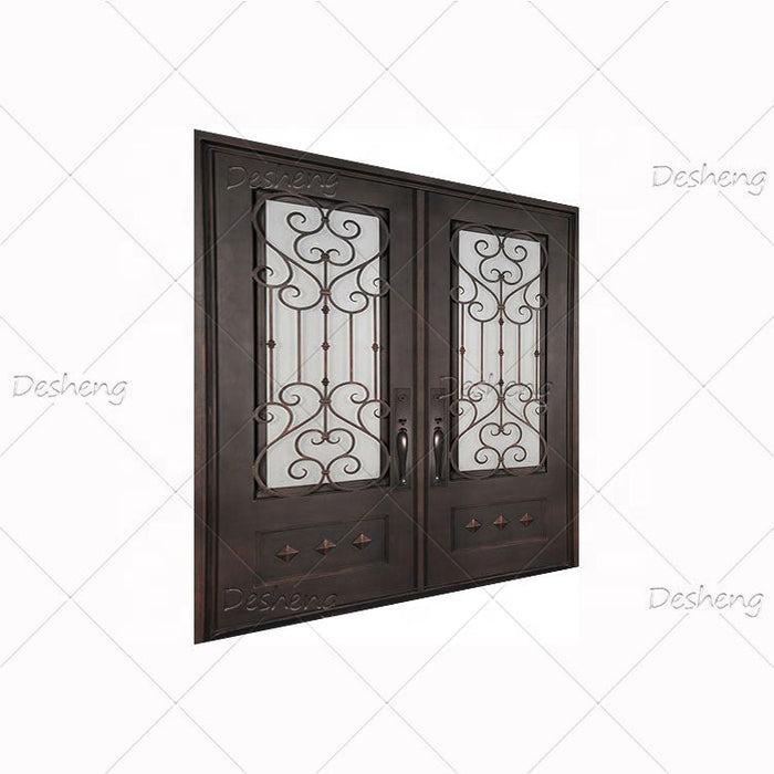 Best Selling Urban Villa Houses Heart Shaped Three Stars Decorative Brush Red Copper Front Entrance Door