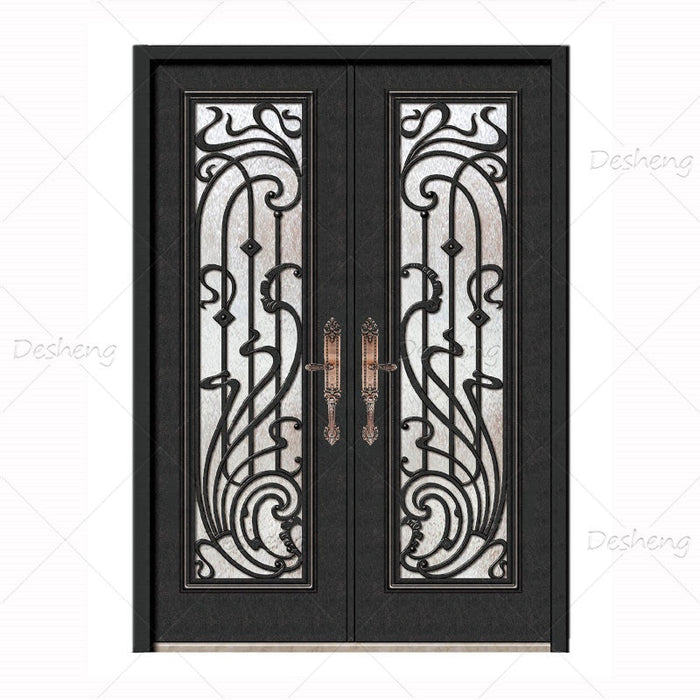 China Supplier Double External Door Custom Iron Front Entry Doors(old) Wrought Iron Double Exterior Door for House