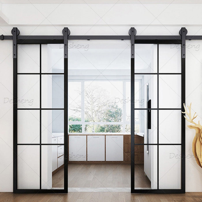 China Supplier Professional Wrought Iron French Entry Barn Door Double Glass Sliding Glass Door Designs