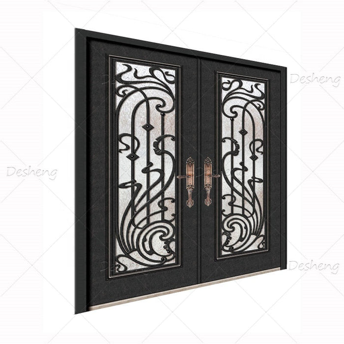 China Supplier Double External Door Custom Iron Front Entry Doors(old) Wrought Iron Double Exterior Door for House