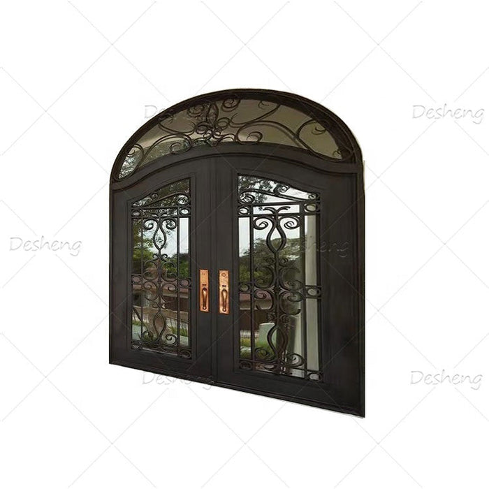 Desheng Gate House Door Wrought Iron Good Quality Safety Iron Front Entry Glass Doors for Villa