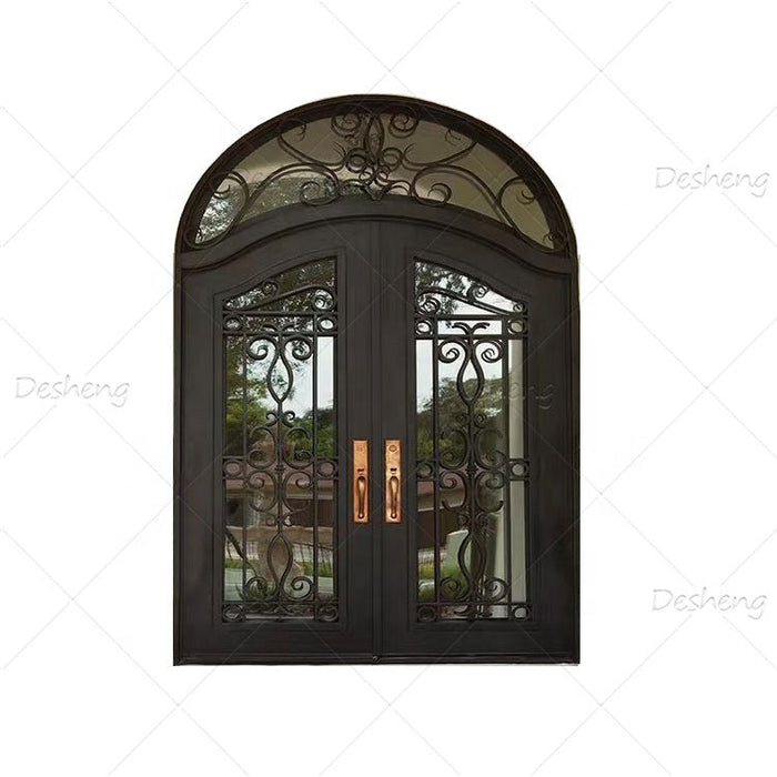 Desheng Gate House Door Wrought Iron Good Quality Safety Iron Front Entry Glass Doors for Villa