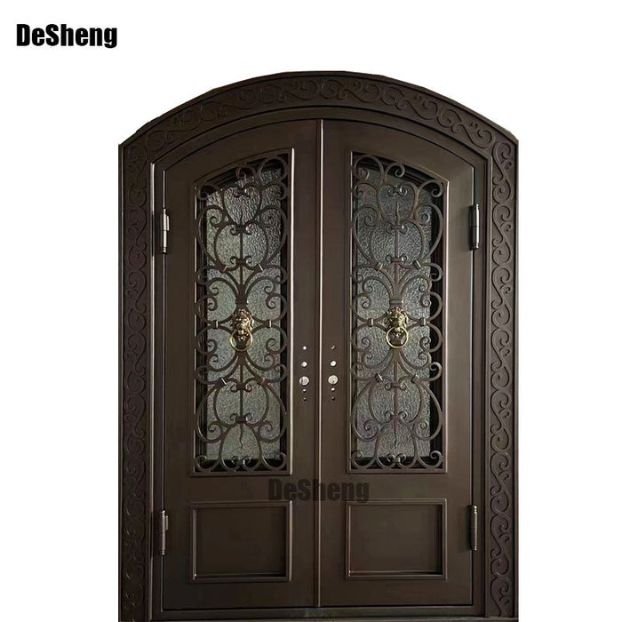 Golden Supplier Wrought Iron Glass Door Double Exterior Iron Door Iron Entrance Door For Home