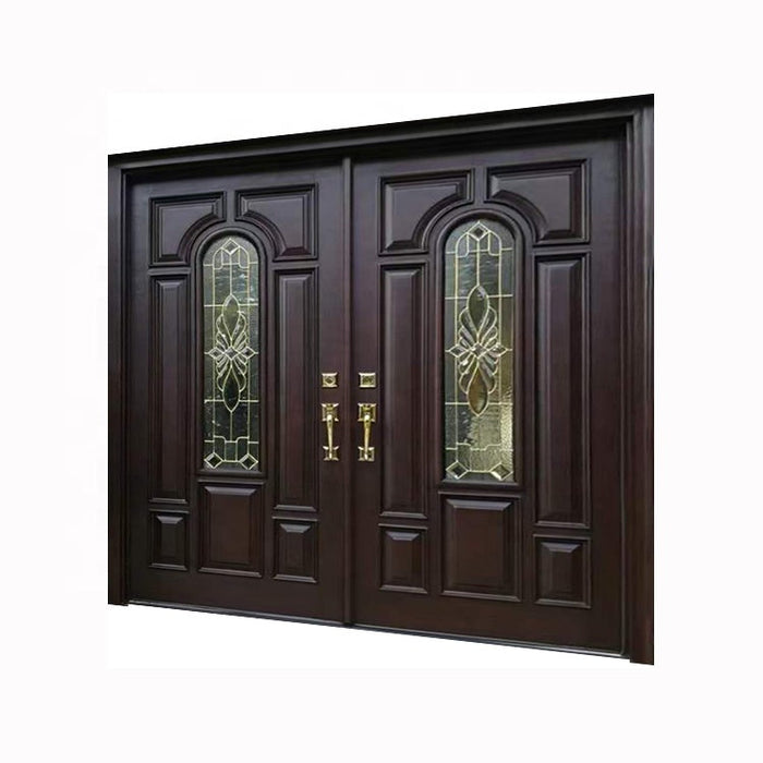 Luxury Hotel Front Gate Lobby French Glass Double Doors Exterior Entry Main Solid Wood Entrance Door